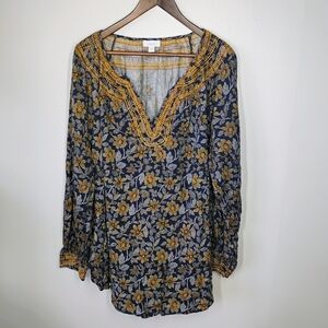 Pure Jill Long Sleeve Blouse Womens Plus 3X Embroidered Floral Boho Cottagecore